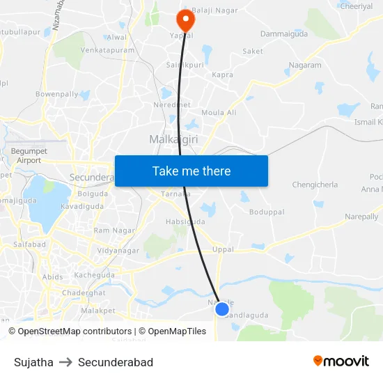 Sujatha to Secunderabad map