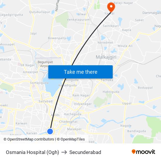 Osmania Hospital (Ogh) to Secunderabad map