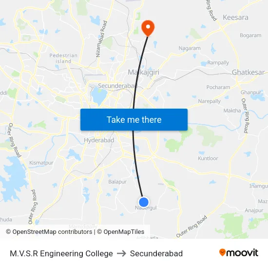M.V.S.R Engineering College to Secunderabad map