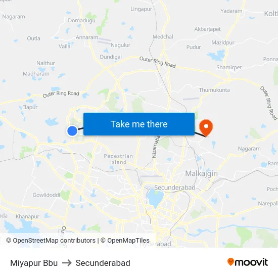 Miyapur Bbu to Secunderabad map