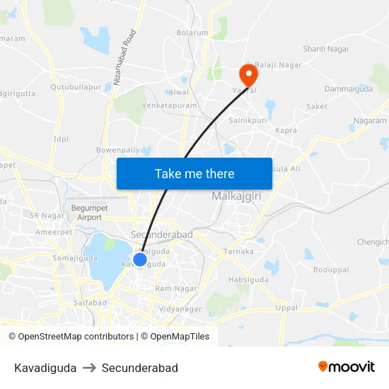 Kavadiguda to Secunderabad map