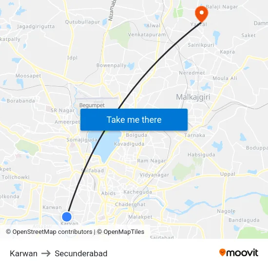 Karwan to Secunderabad map
