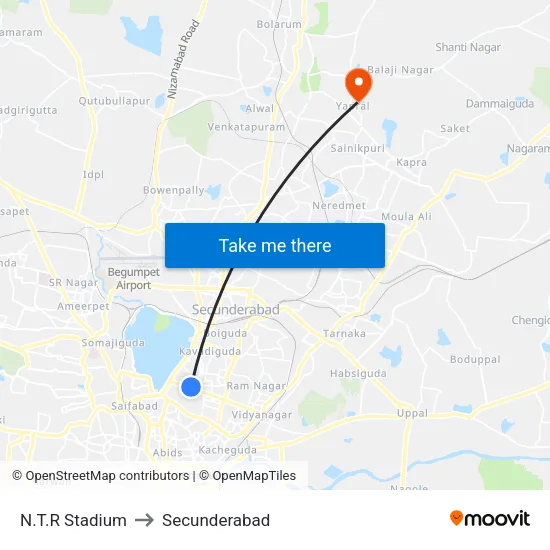 N.T.R Stadium to Secunderabad map