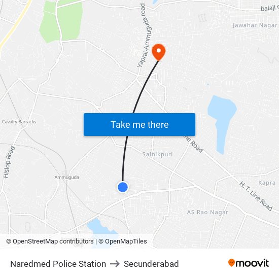 Naredmed Police Station to Secunderabad map