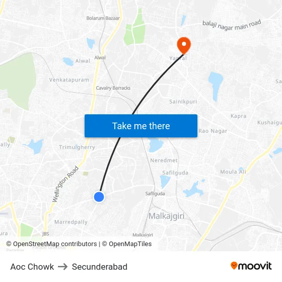 Aoc Chowk to Secunderabad map