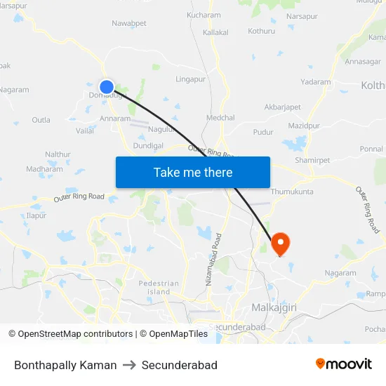 Bonthapally Kaman to Secunderabad map