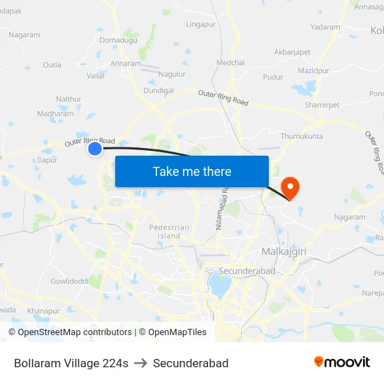 Bollaram Village 224s to Secunderabad map