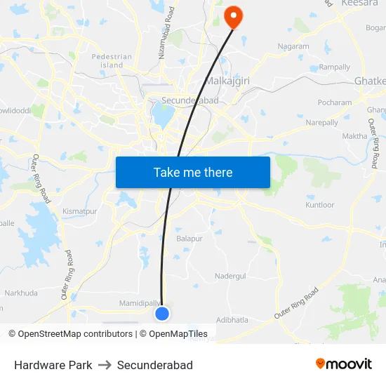 Hardware Park to Secunderabad map