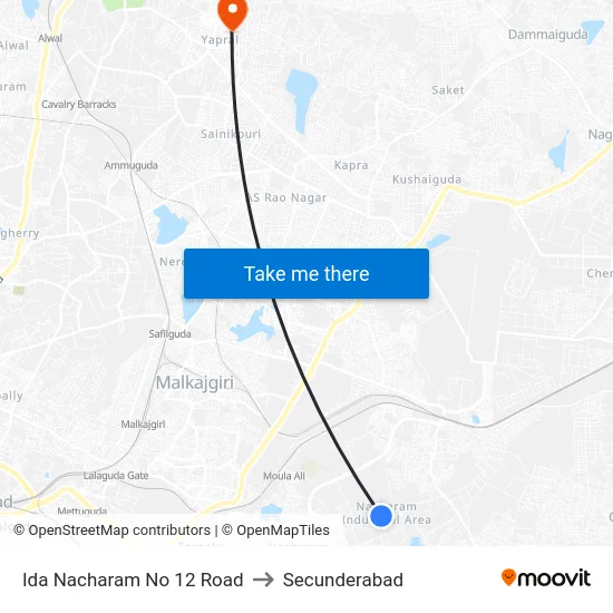 Ida Nacharam No 12 Road to Secunderabad map
