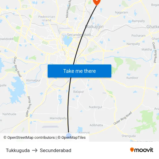 Tukkuguda to Secunderabad map