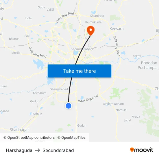 Harshaguda to Secunderabad map