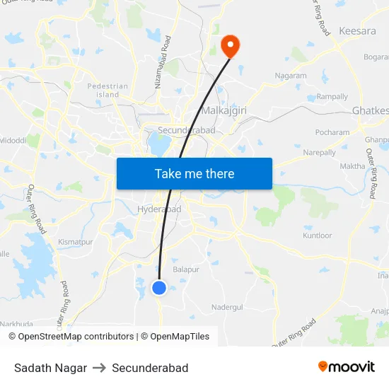 Sadath Nagar to Secunderabad map