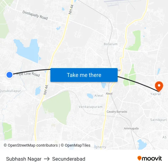 Subhash Nagar to Secunderabad map