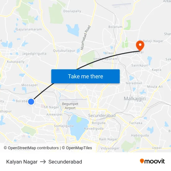 Kalyan Nagar to Secunderabad map