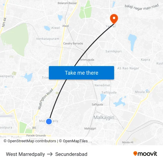 West Marredpally to Secunderabad map