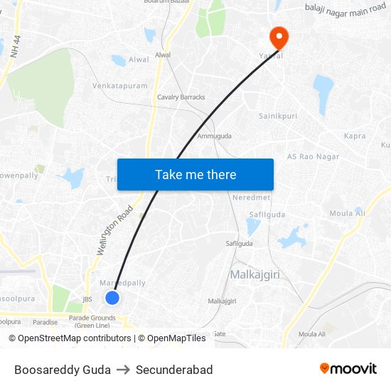 Boosareddy Guda to Secunderabad map