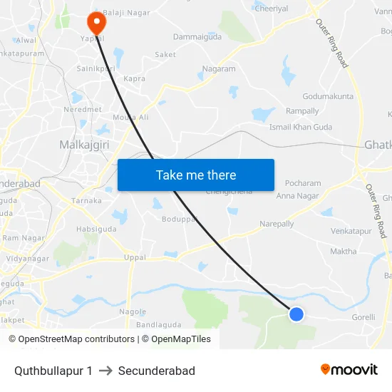 Quthbullapur 1 to Secunderabad map