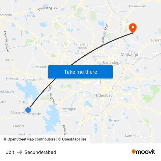 Jbit to Secunderabad map