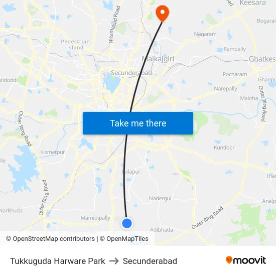 Tukkuguda Harware Park to Secunderabad map