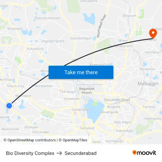 Bio Diversity Complex to Secunderabad map
