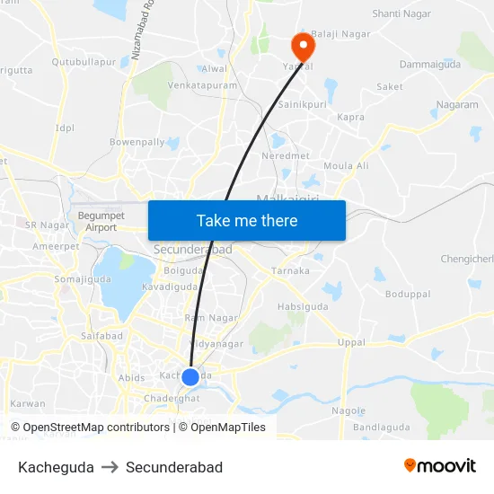 Kacheguda to Secunderabad map