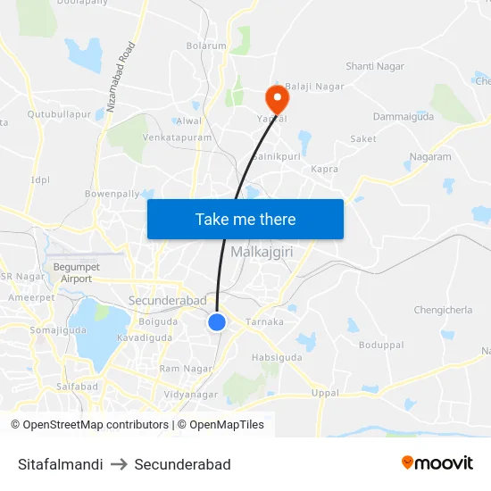 Sitafalmandi to Secunderabad map