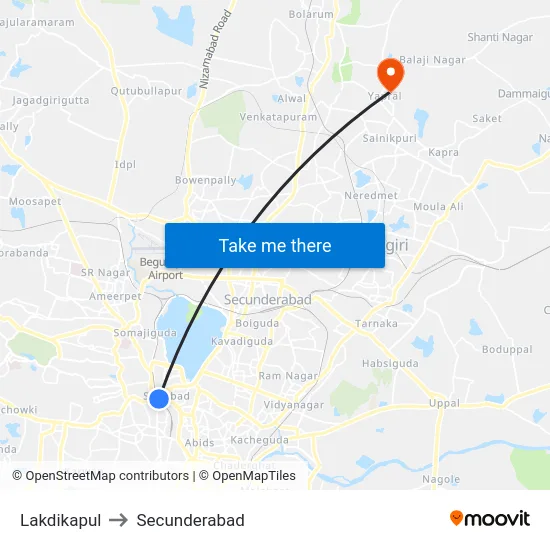 Lakdikapul to Secunderabad map
