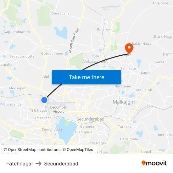 फतेहनगर to सिकंदराबाद map