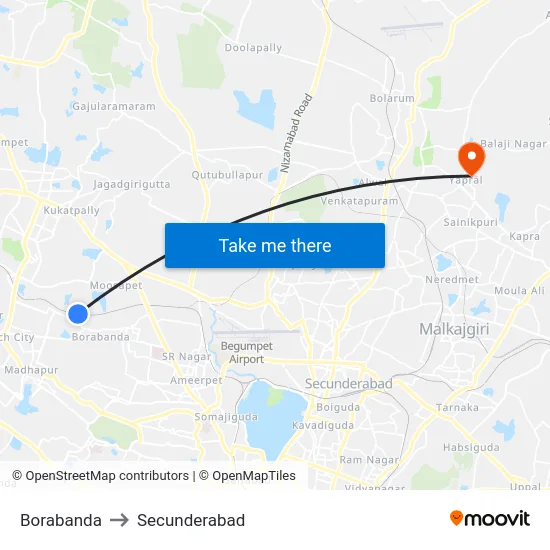 Borabanda to Secunderabad map
