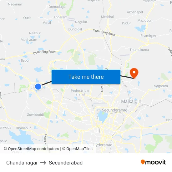 Chandanagar to Secunderabad map