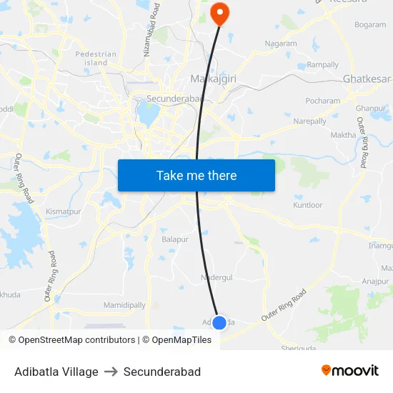 Adibatla Village to Secunderabad map