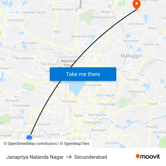Janapriya Nalanda Nagar to Secunderabad map