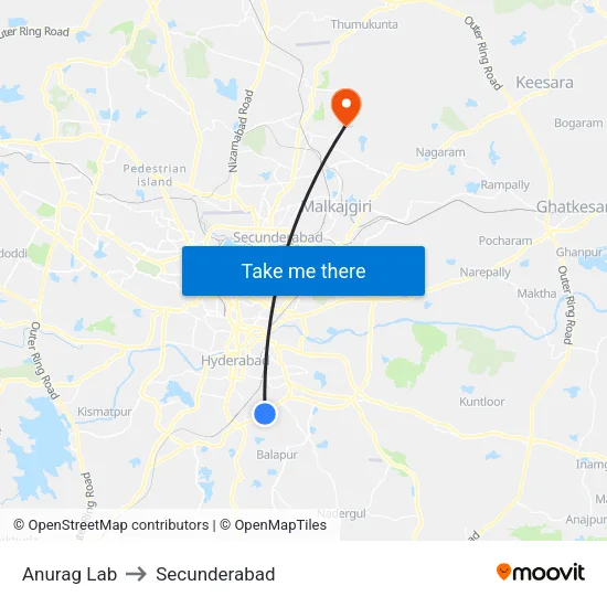 Anurag Lab to Secunderabad map
