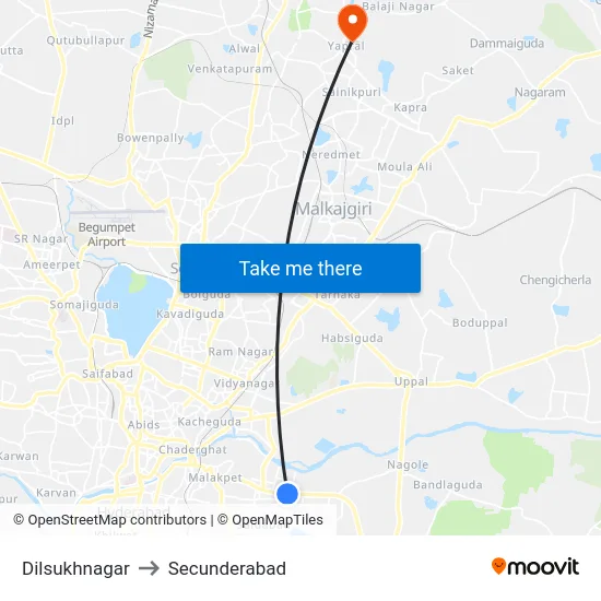 Dilsukhnagar to Secunderabad map