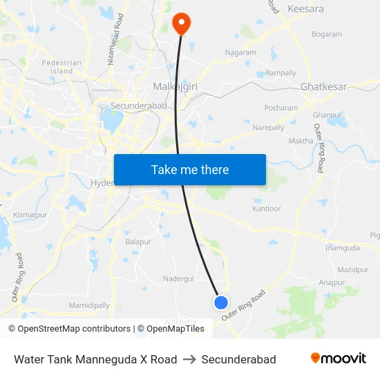 Water Tank Manneguda X Road to Secunderabad map
