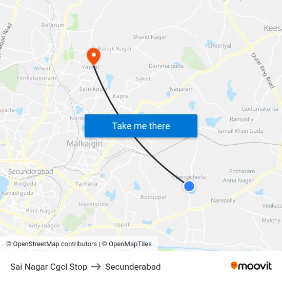 Sai Nagar Cgcl Stop to Secunderabad map