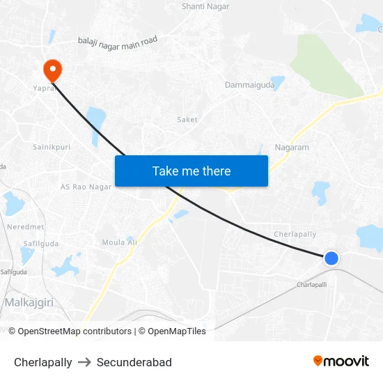 Cherlapally to Secunderabad map