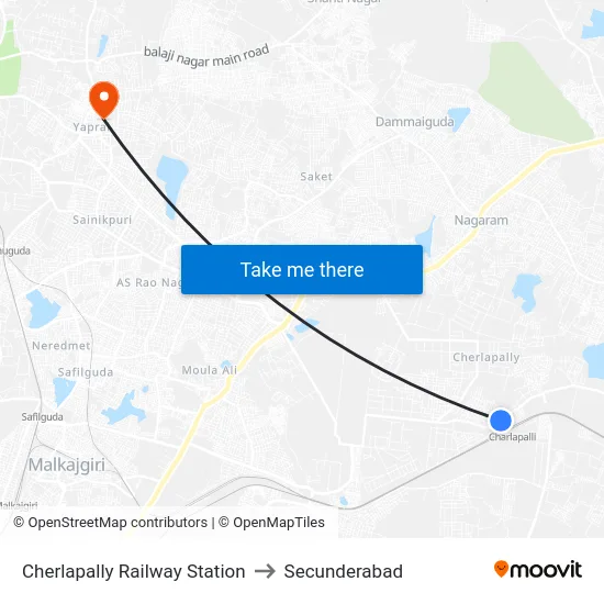 Cherlapally Railway Station to Secunderabad map