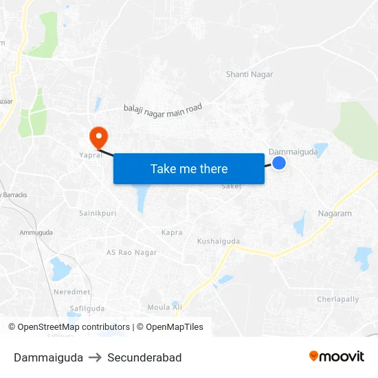 Dammaiguda to Secunderabad map
