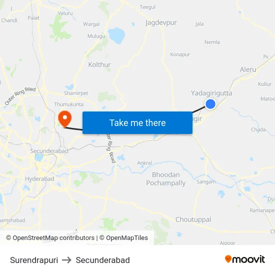 Surendrapuri to Secunderabad map