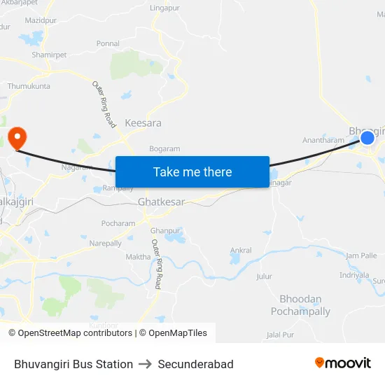 Bhuvangiri Bus Station to Secunderabad map