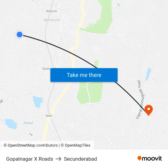 Gopalnagar X Roads to Secunderabad map