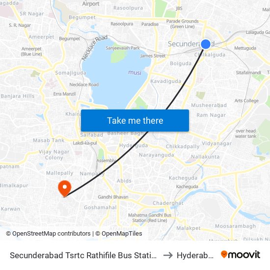 Secunderabad Tsrtc Rathifile Bus Station to Hyderabad map