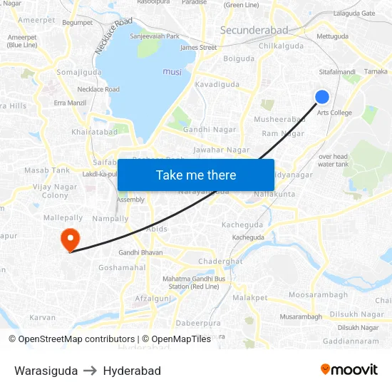 Warasiguda to Hyderabad map