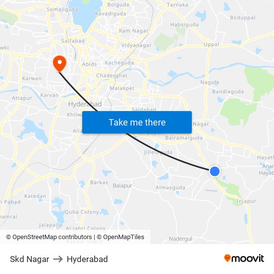 Skd Nagar to Hyderabad map