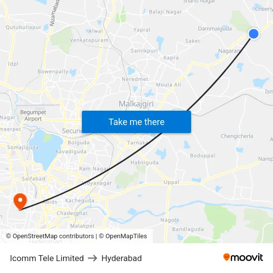 Icomm Tele Limited to Hyderabad map