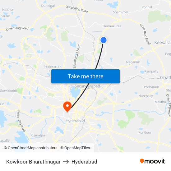 Kowkoor Bharathnagar to Hyderabad map
