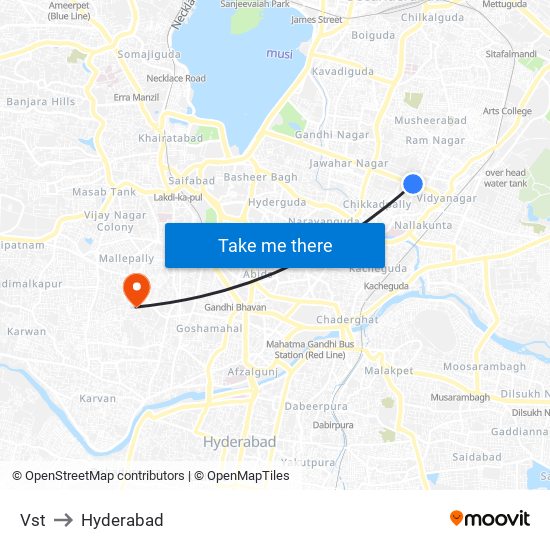 Vst to Hyderabad map