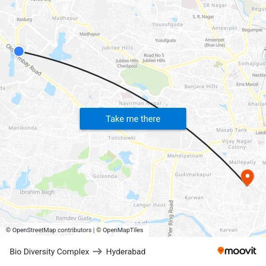 Bio Diversity Complex to Hyderabad map