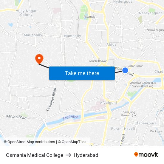 Osmania Medical College to Hyderabad map